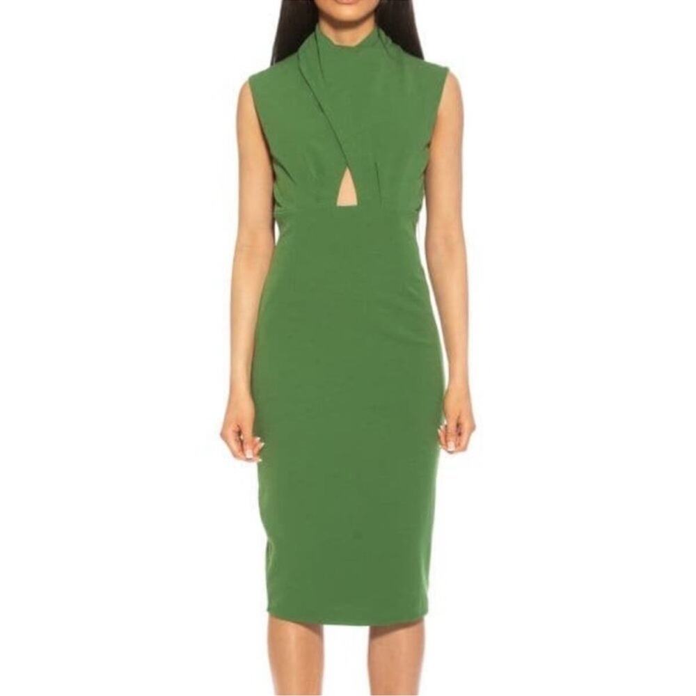 Alexia Admor Women’s Elouise Sleeveless Mock Neck Sheath Midi Dress Sage Green